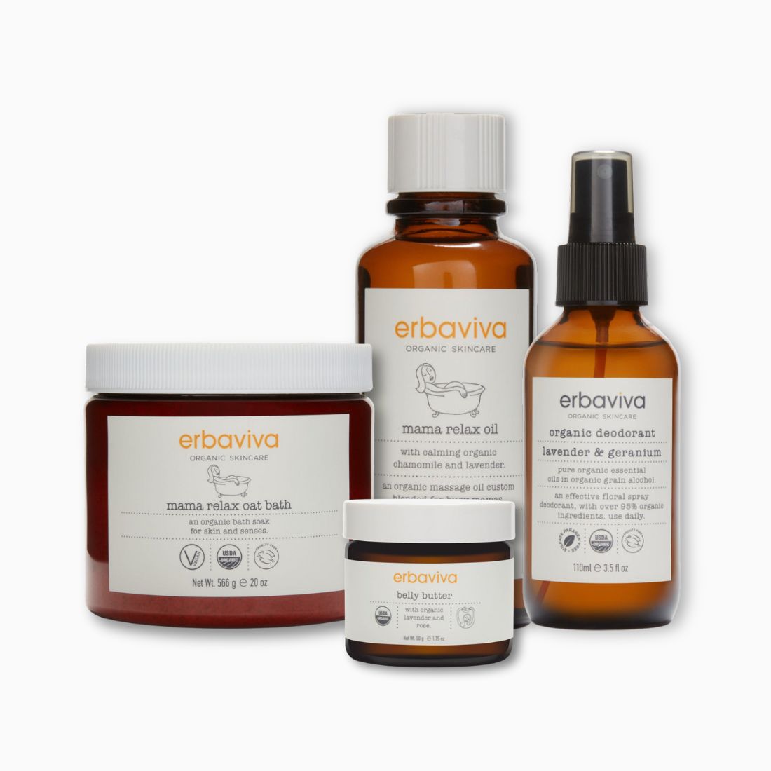 Erbaviva her bundle: mama relax and bath, belly butter, mama relax oil, organic deodorant lavander and geranium