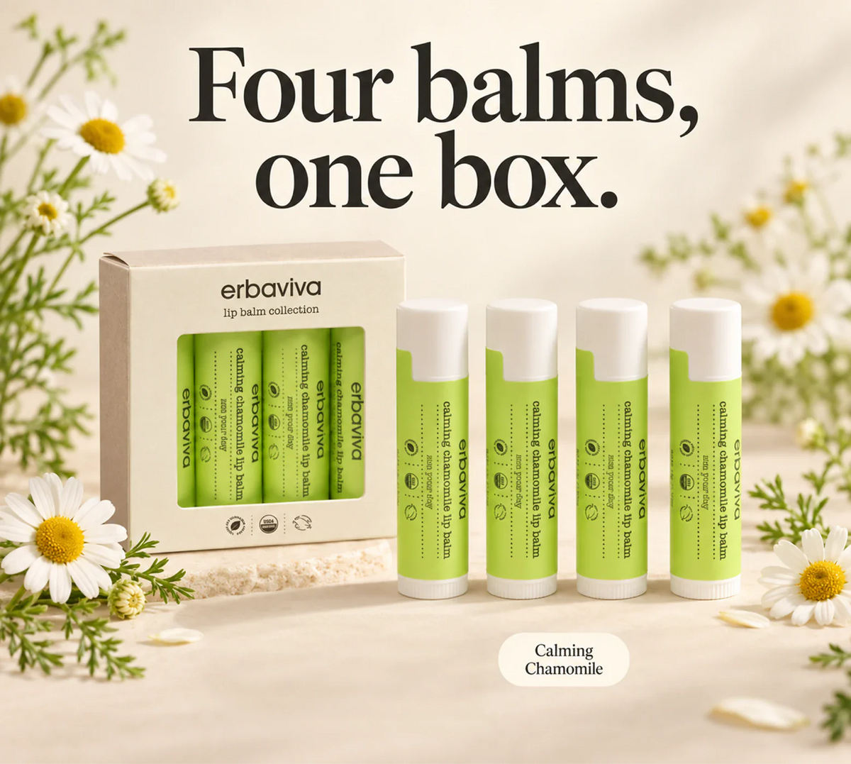 Lip Balm Calming Chamomile 4PK product gallery artwork, image 2 of 6