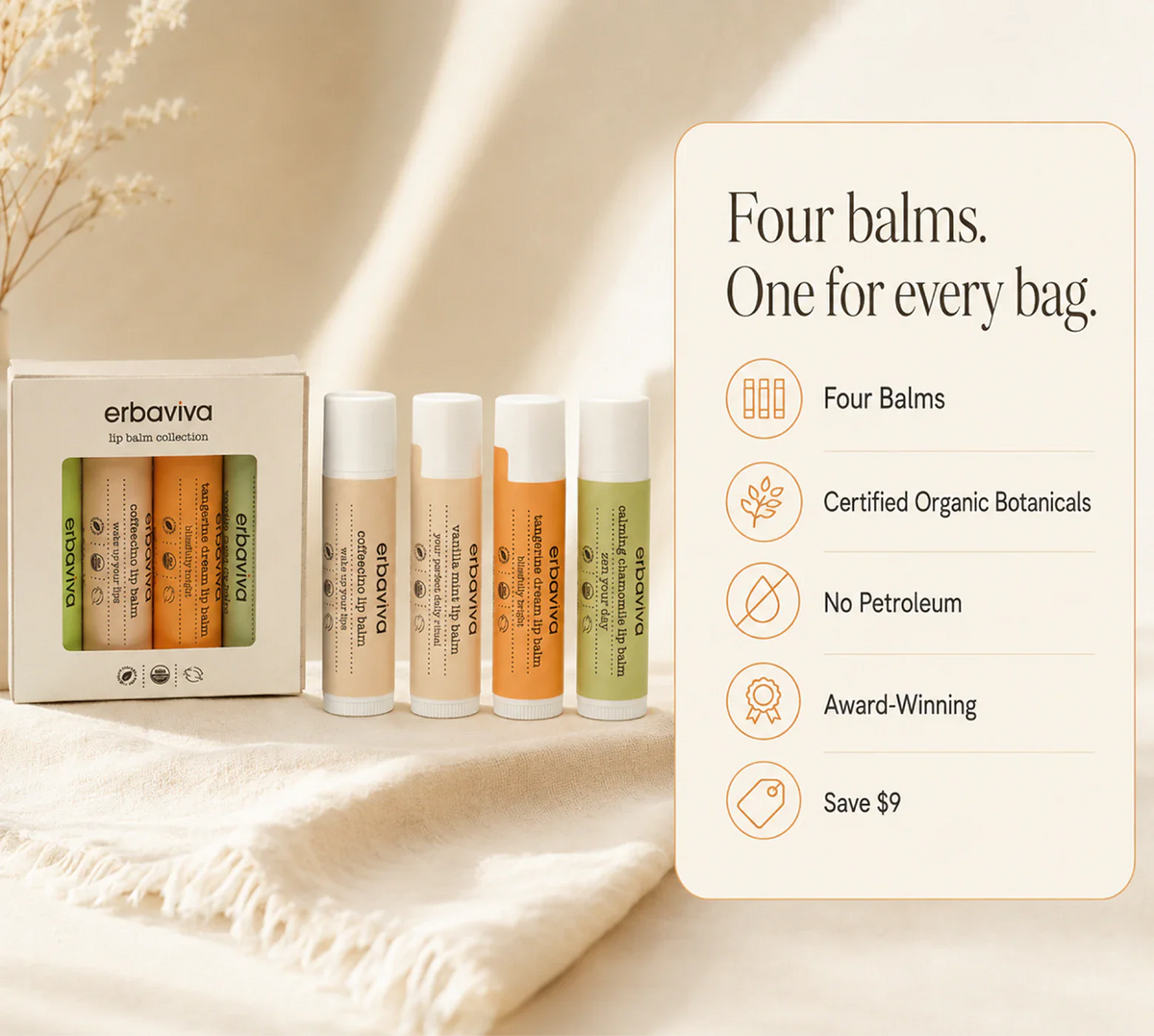 Lip Balm Collection Variety 4PK product gallery artwork, image 1 of 6