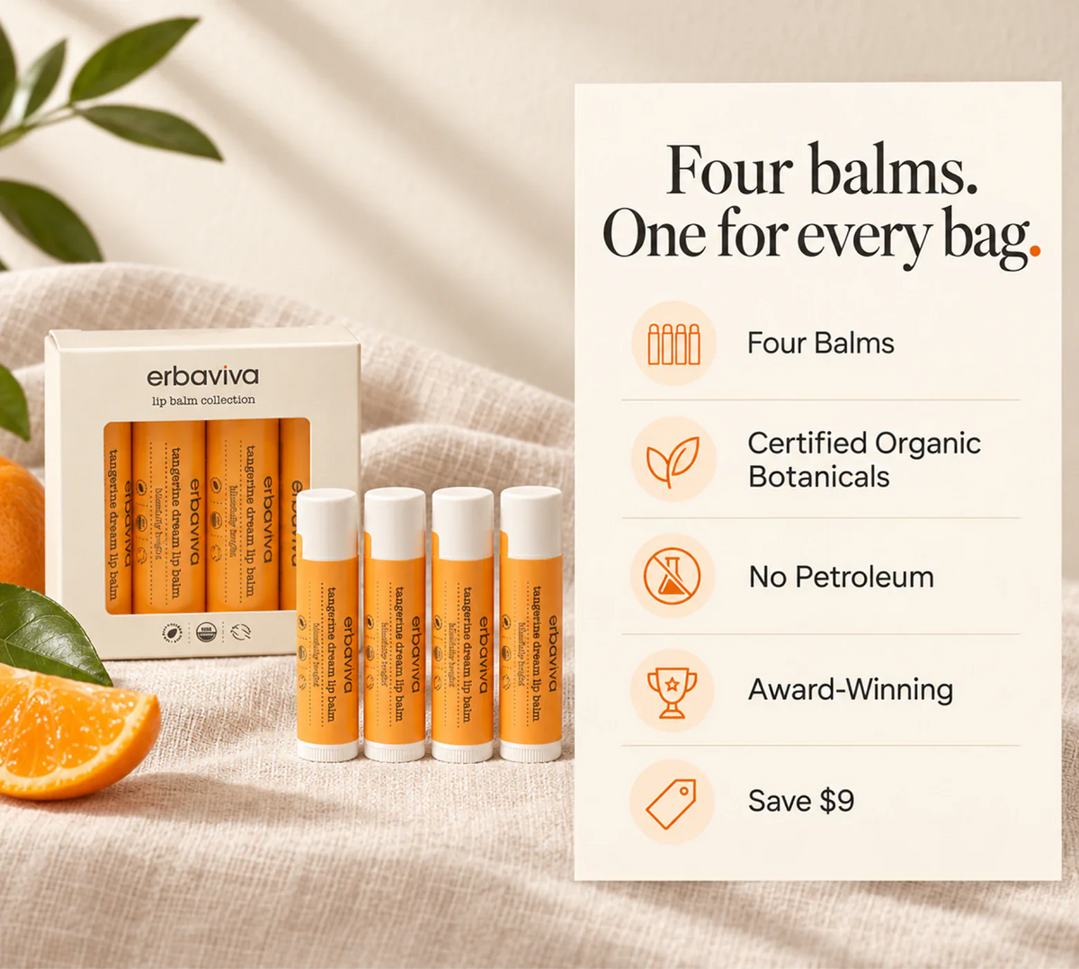 Lip Balm Tangerine Dream 4PK product gallery artwork, image 1 of 6